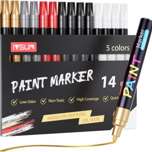 IVSUN Marcadores de pintura, 14 marcadores permanentes a base de aceite, punta media, 5 colores, juego de marcadores para metal, madera, tela, IVSUN Marcadores de pintura, 14 marcadores permanentes a base de aceite, punta media, 5 colores, juego de marcadores para metal, madera, tela,