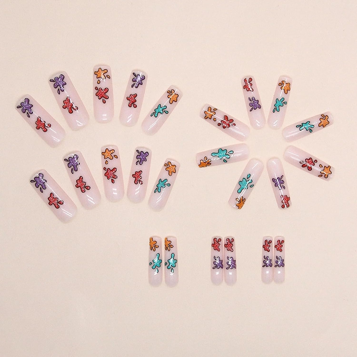 MISUD Uñas postizas largas cuadradas a presión, uñas postizas cuadradas brillantes con pegamento, uñas acrílicas cuadradas de gel blanco, uñas