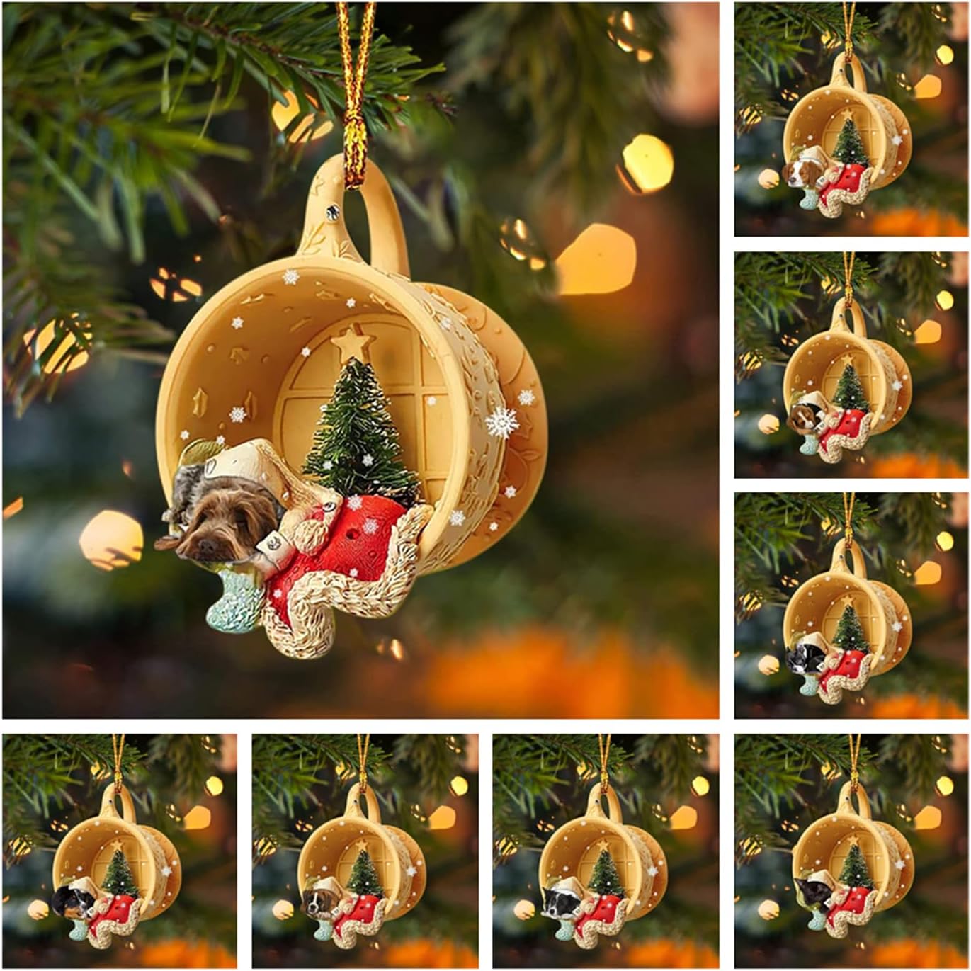 Adorno colgante de Navidad lindo cachorro durmiendo en taza Labrador Retriever Colgante Pastor Perro Colgante Árbol de Navidad Perro Adornos