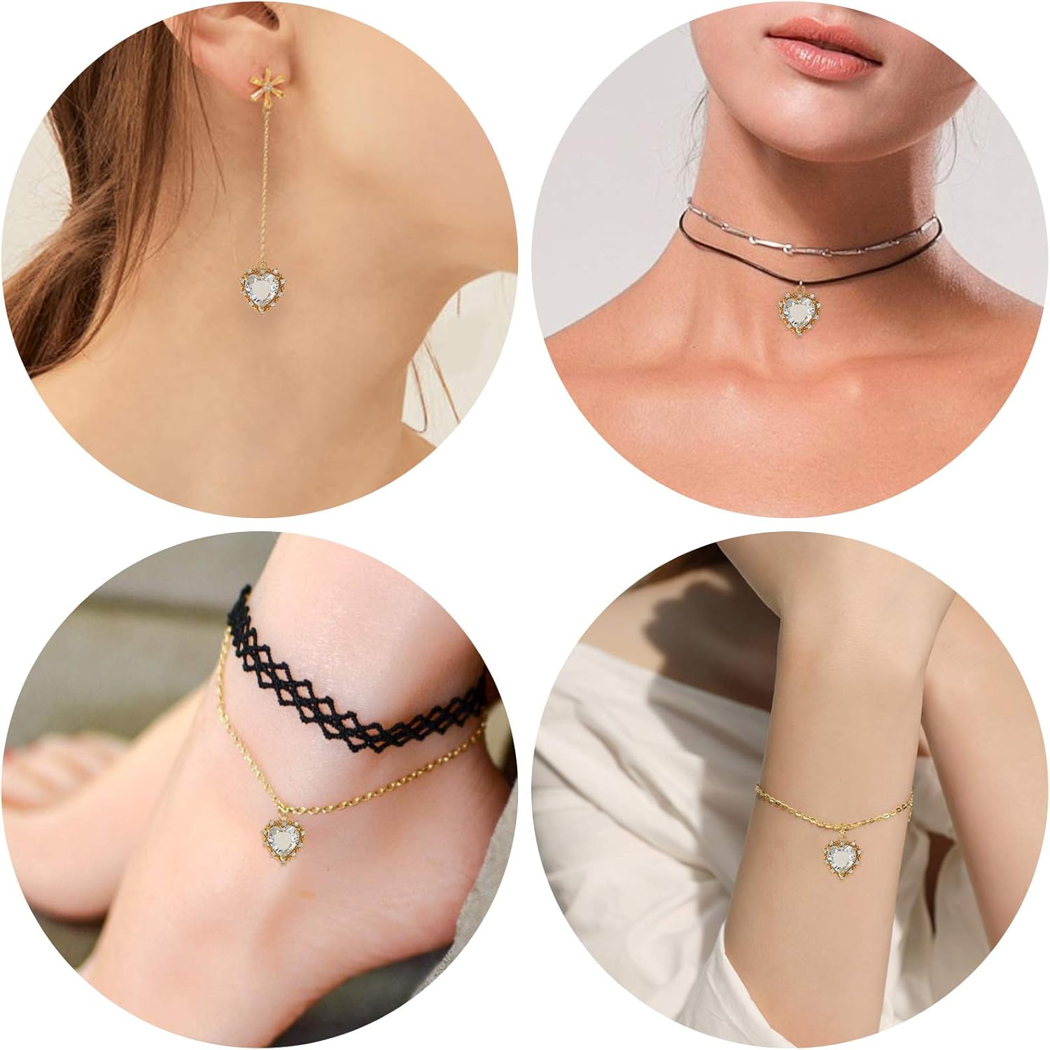 ZeaLian Abalorios de corazón de cristal de aleación chapada en oro para hacer joyas, pulseras, collares, aretes, colgantes, suministros de