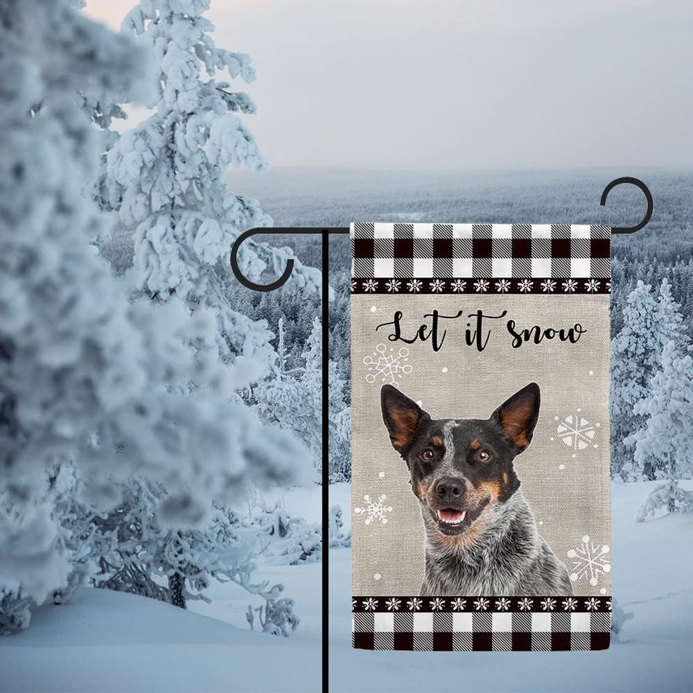 Let It Snow Dog – Bandera de invierno para jardín, bandera de montaña bernesa con copos de nieve, búfalo a cuadros, Navidad, decoración de patio al