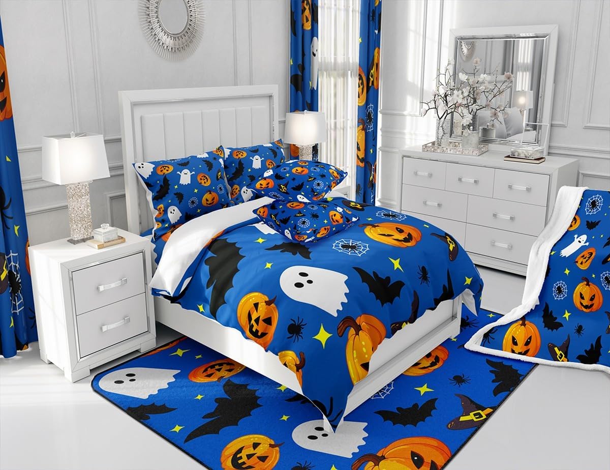 Manfei Juego de funda de edredón con diseño de calabaza, tamaño individual, funda de edredón con 1 funda de almohada, juego de ropa de cama de 2