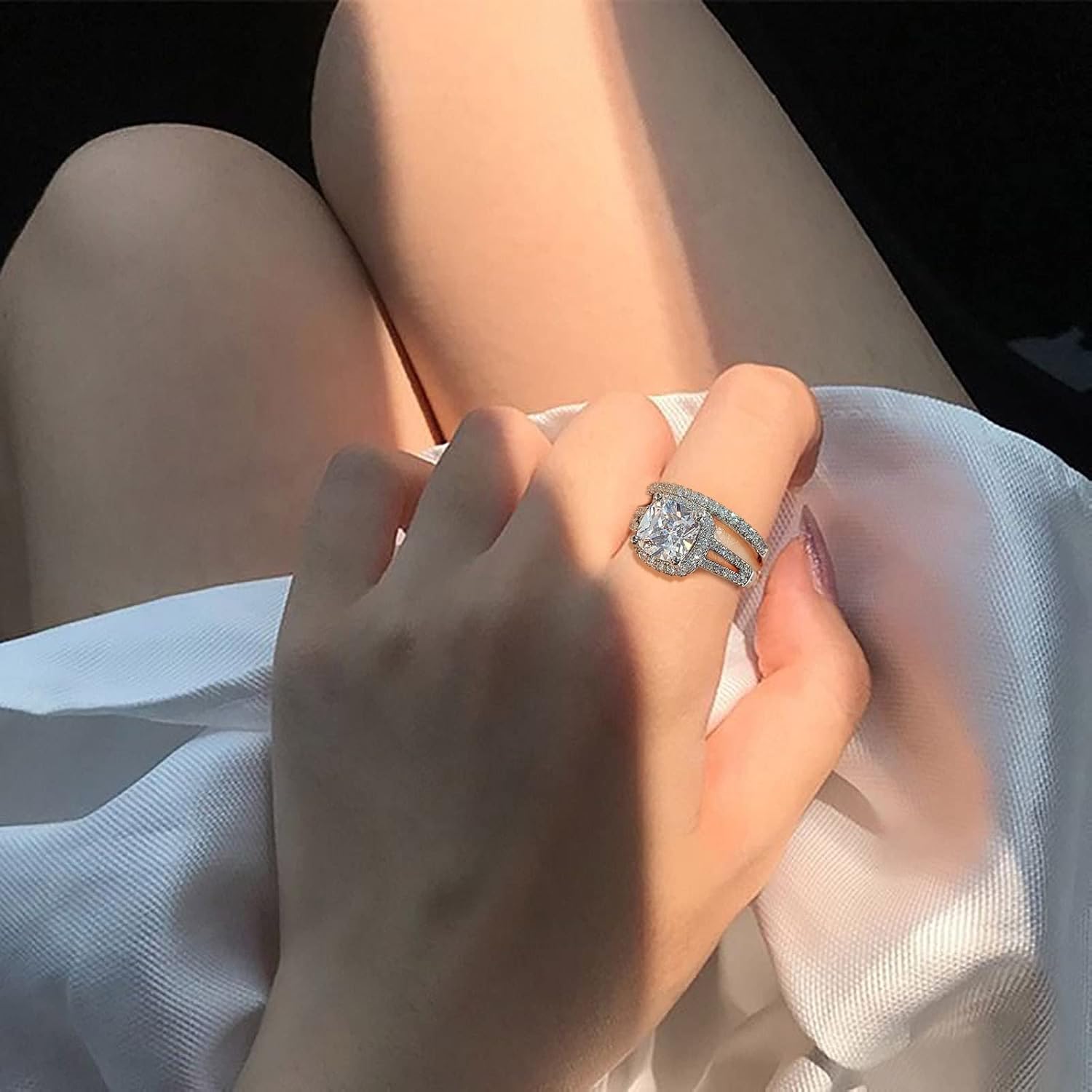 Couples Rings for Him and Her Set, Rhinestone Crystal Diamond Engagement Rings for Women CZ Cubic Zirconia Opal Wedding Ring Sets Mothers Day