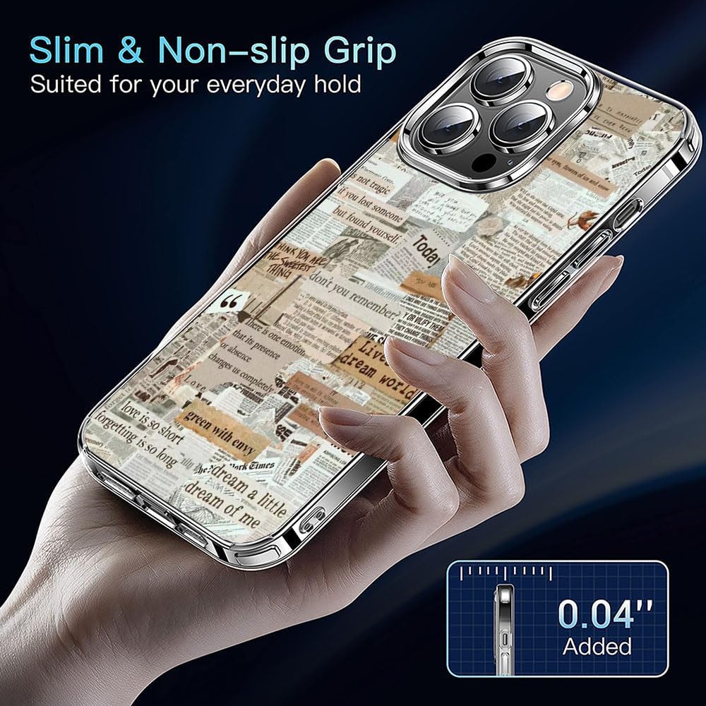 Kyppwh Funda estética de collage de periódicos compatible con iPhone 15 Pro, retro vintage Lifestyle Art Case compatible con iPhone 15 Pro, diseño