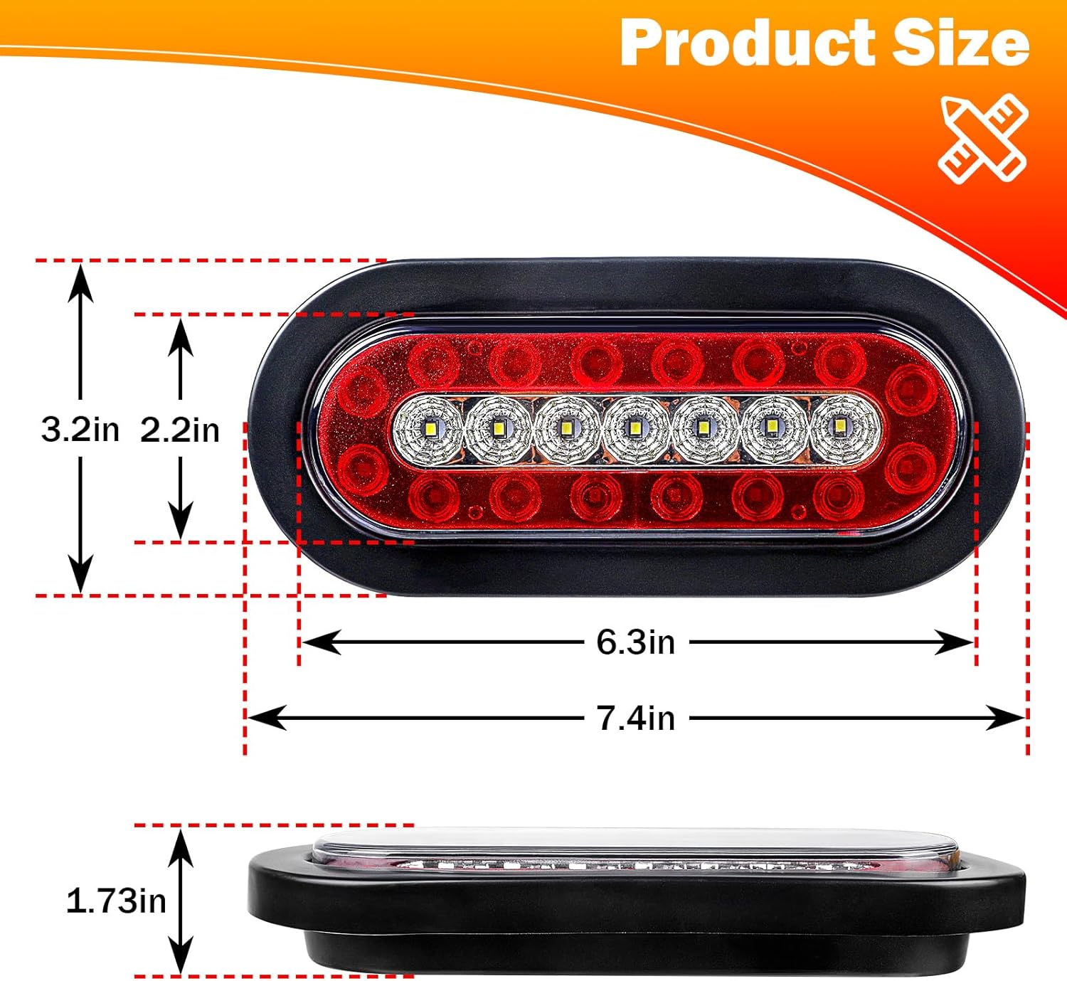 2 luces traseras LED ovaladas rojas de 6 pulgadas, luces de remolque IP67, impermeables, luces de freno para camión, RV, barco, autobús, remolque,