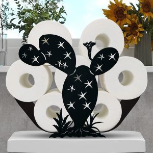 Gojoamoy Soporte de papel higiénico de cactus, decoración de metal, 8 rollos de almacenamiento de papel higiénico, cesta de pañuelos independiente, Gojoamoy Soporte de papel higiénico de cactus, decoración de metal, 8 rollos de almacenamiento de papel higiénico, cesta de pañuelos independiente,