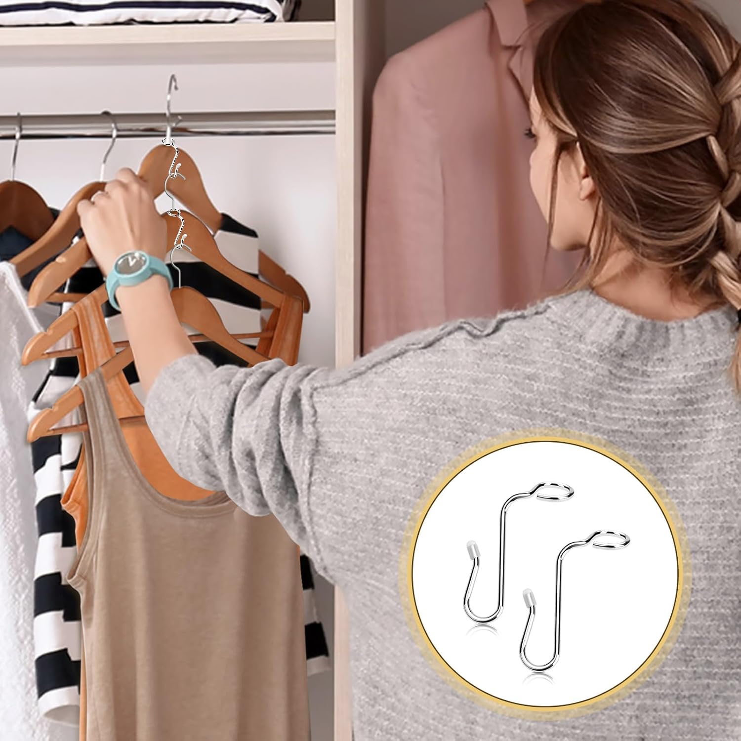 50 ganchos de metal para colgar ropa estable para diferentes perchas de ropa, 0.34 pulgadas de diámetro, color plateado