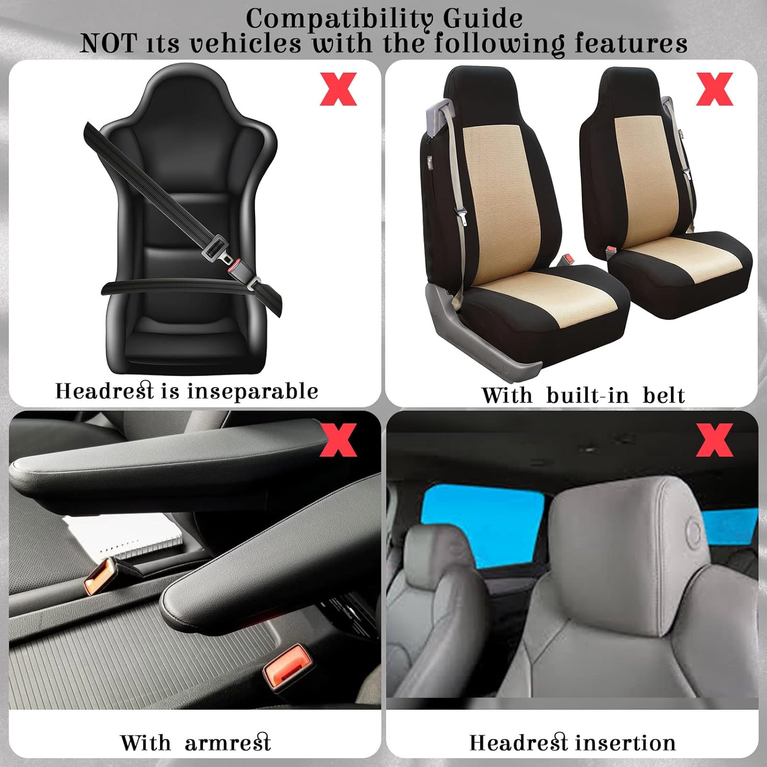 Juego completo de 17 fundas de asiento de automóvil para mujer, ajuste universal, fundas de asiento delantero y trasero, fundas esponjosas de forro