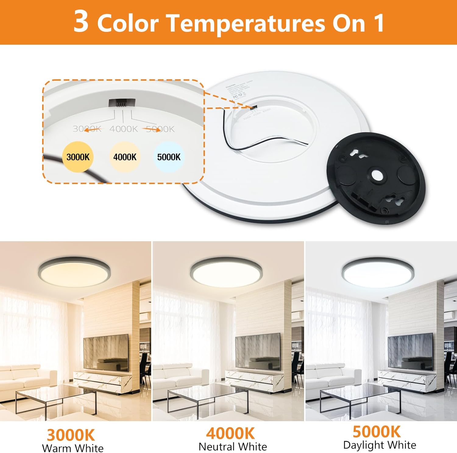 slochi Paquete de 2 luces LED de techo negras de 12 pulgadas, luces de techo de 28 W, 3000 K4000 K5000 K seleccionables, 3200 lm súper brillante