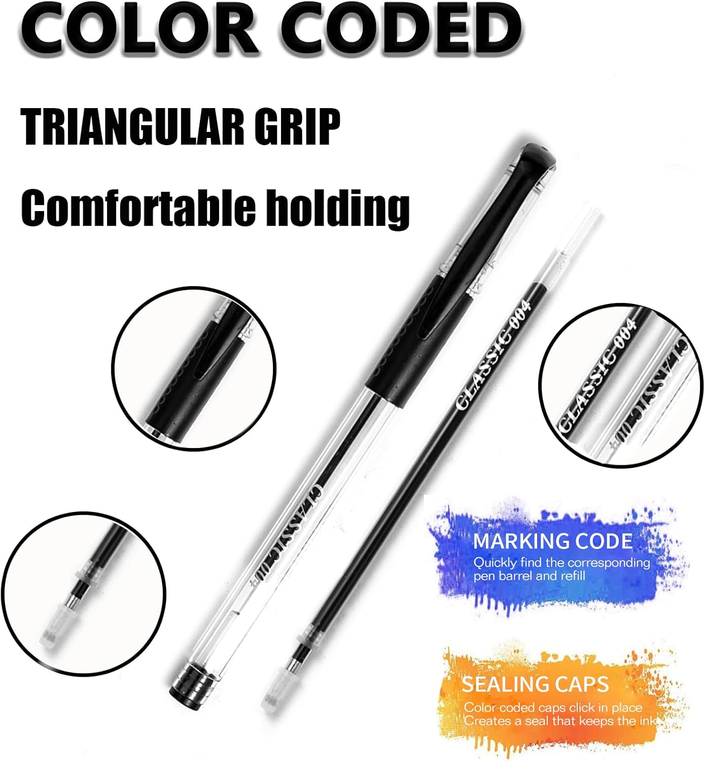 HUJUGAKO Paquete de 24 bolígrafos de gel negro y gris, 12 bolígrafos de gel de colores con 12 repuestos, 40% más de tinta para escribir suavemente