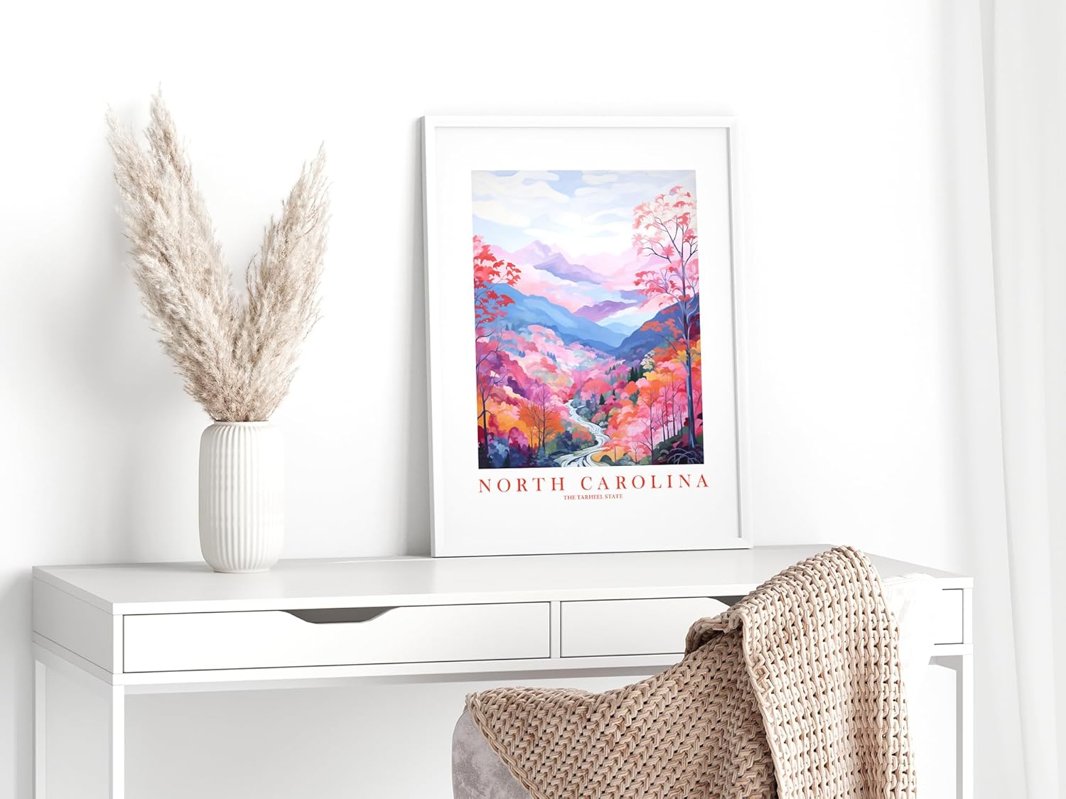 North Carolina Travel Print Tarheel State Souvenir NC Nature Pink Orange Blue Wall Art Landscape Poster Scenic Vista (13×19 inches)
