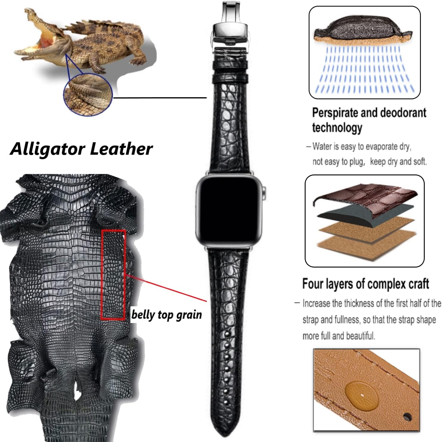 Moran – Correas de piel de cocodrilo compatibles con Apple Watch Band de 1.696 pulgadas, 1.654 pulgadas, 1.654 pulgadas, 1.654 pulgadas, 1.654