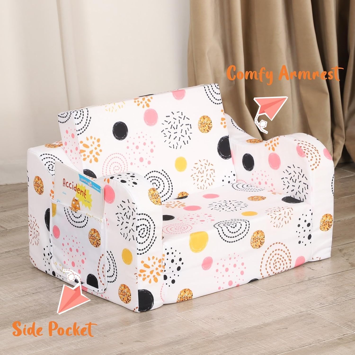 Sofá infantil de fuegos artificiales, sofá plegable 2 en 1, sofá convertible a cama para niñas y niños