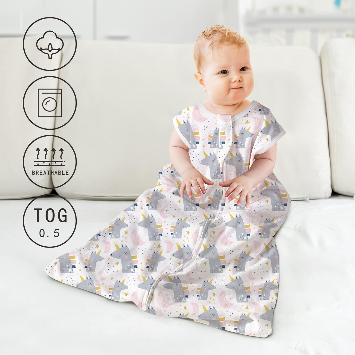 LITTLE TOTS Saco de dormir para bebé de 0 a 6 meses, 2 vías, cómodo, suave, ligero, con cremallera, manta para bebé, 100% algodón, TOG 0.5 para