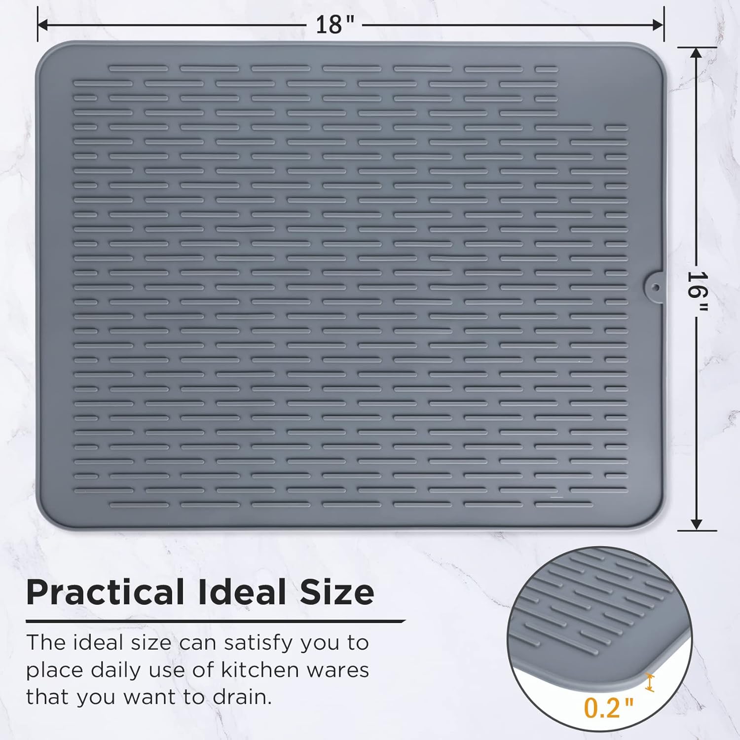 Tapete de secado de silicona, 18 x 16 pulgadas, tapete escurridor de platos grande para encimera de cocina, soporte para ollas calientes resistente