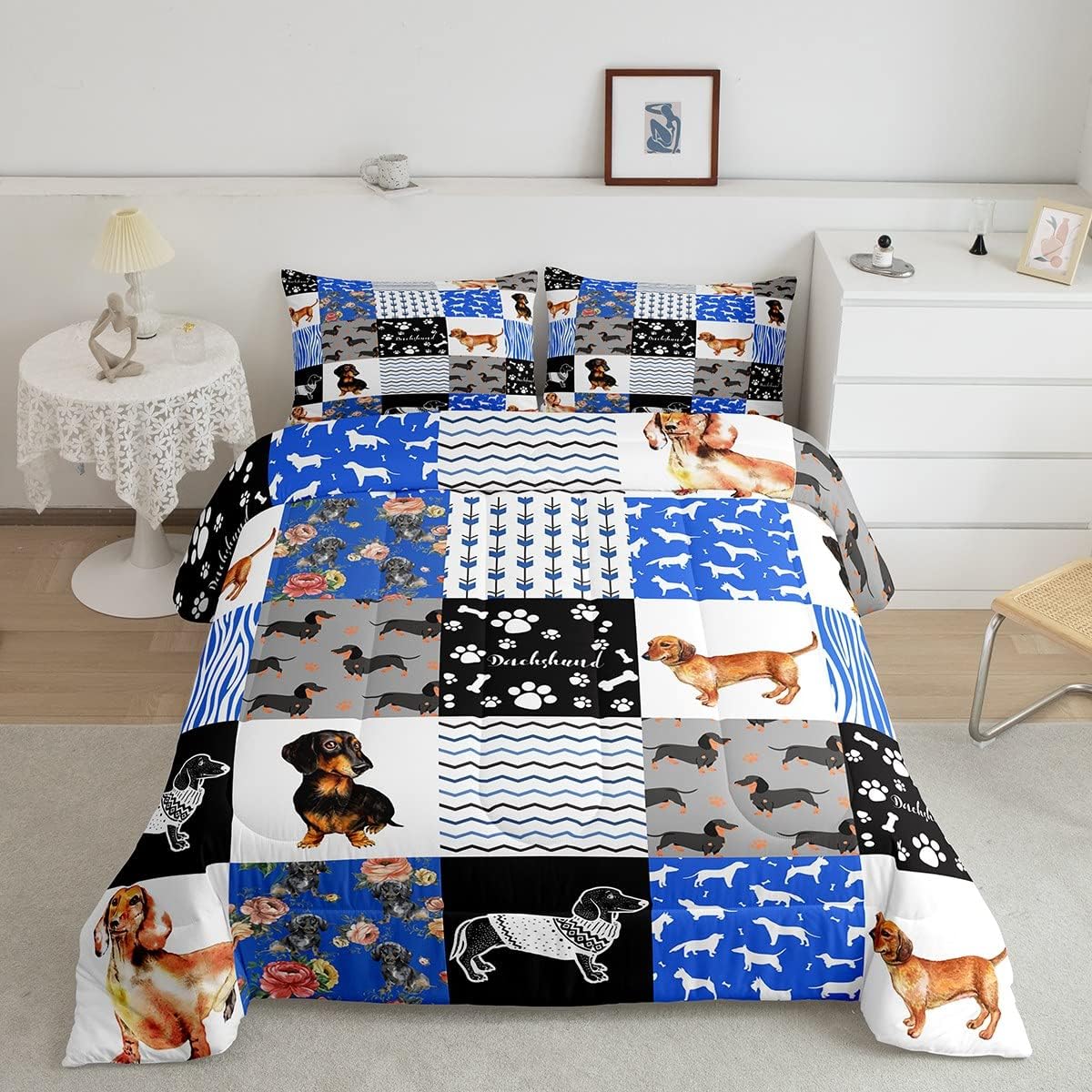 Erosebridal Edredón con temática de perro, tamaño individual, juego de ropa de cama de perro salchicha para adolescentes, jóvenes y adultos, edredón