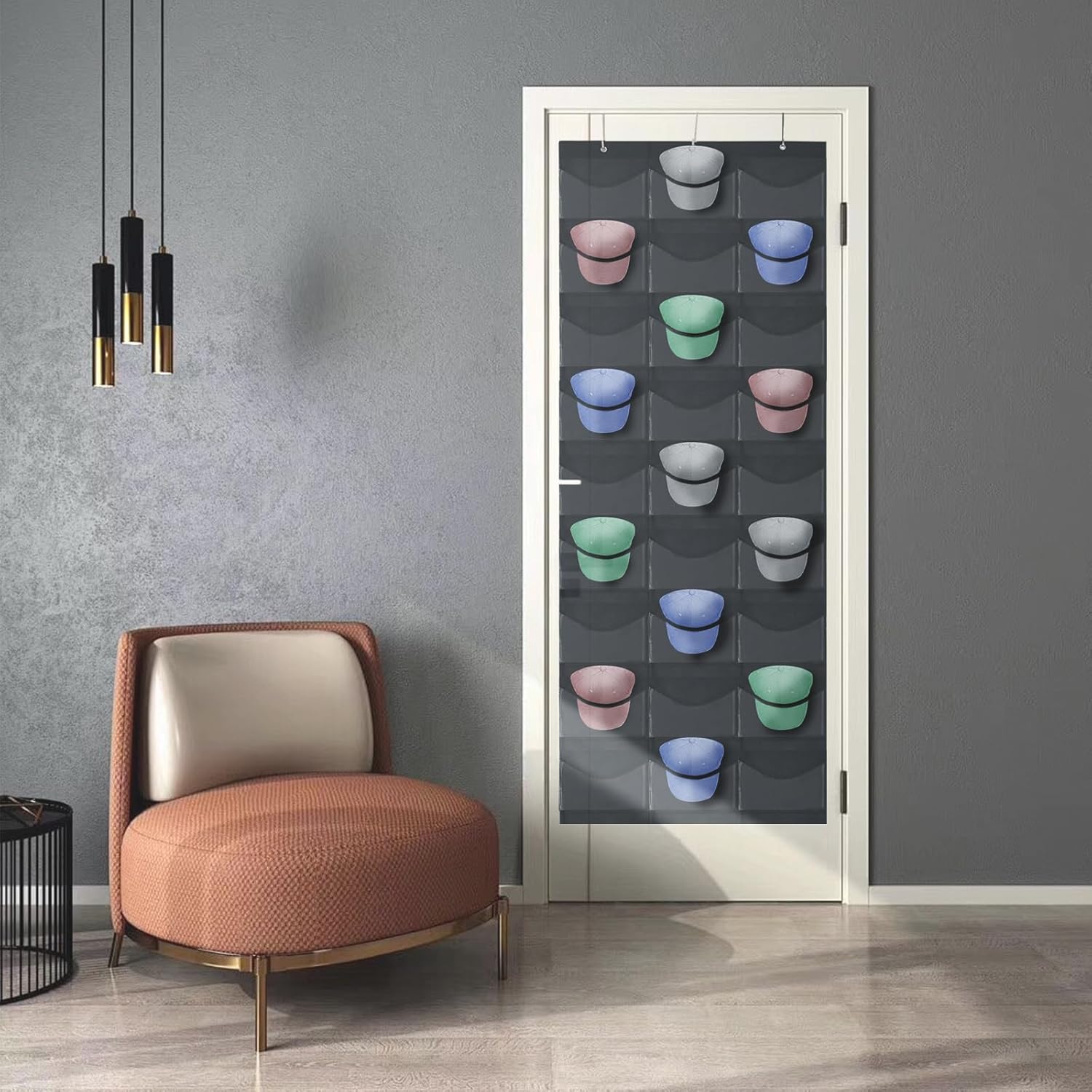 27 Pockets Hat Rack For Baseball Caps, Baseball Hat Organizer for Wall&Over the Door, Caps Hat Holder Hanger For Closet With Large Clear Pockets