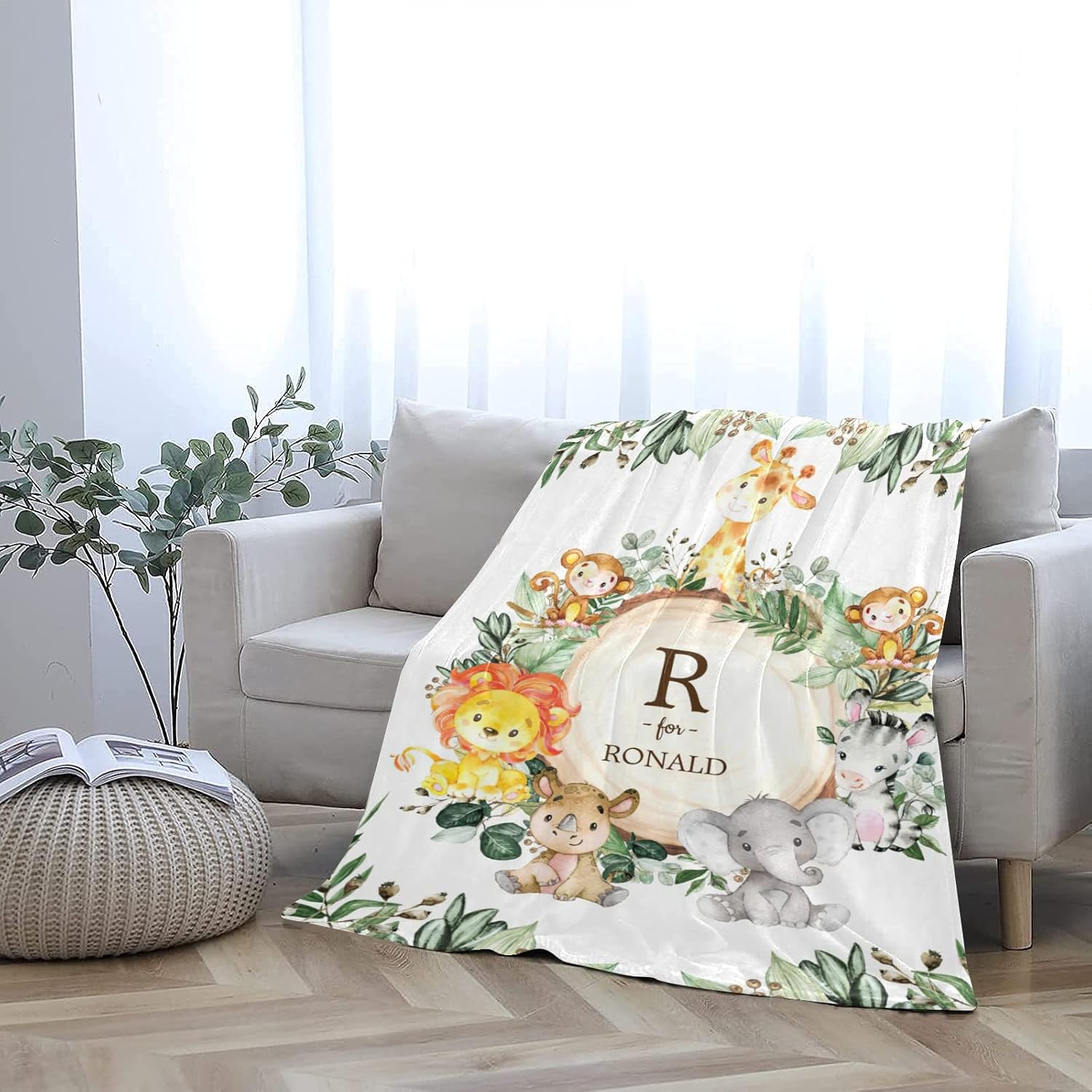 Manta de bebé personalizada de animales de la selva con nombre, manta de bebé personalizada para niños y niñas, manta de aventura que espera cosas,