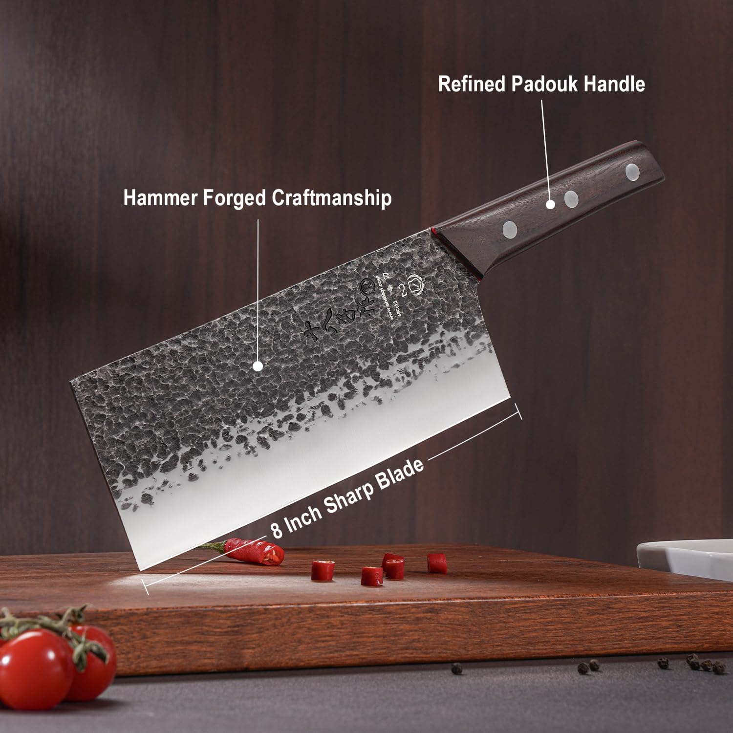 SHI BA ZI ZUO Cuchillo de chef profesional forjado de 8 pulgadas de acero de alto carbono con mango de palisandro resistente para uso diario
