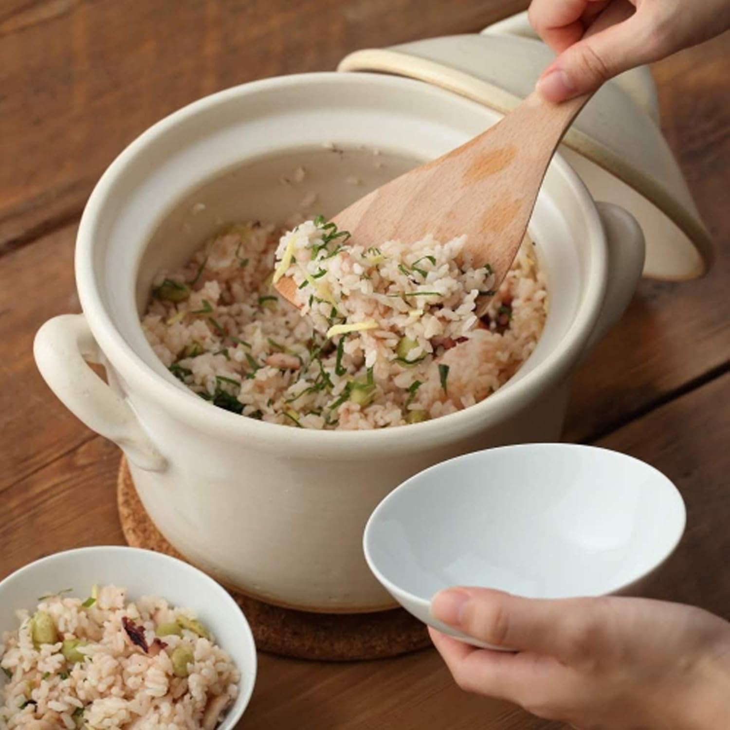 Olla japonesa Donabe Cocer de arroz, 3 Go, 2200 cc, color blanco