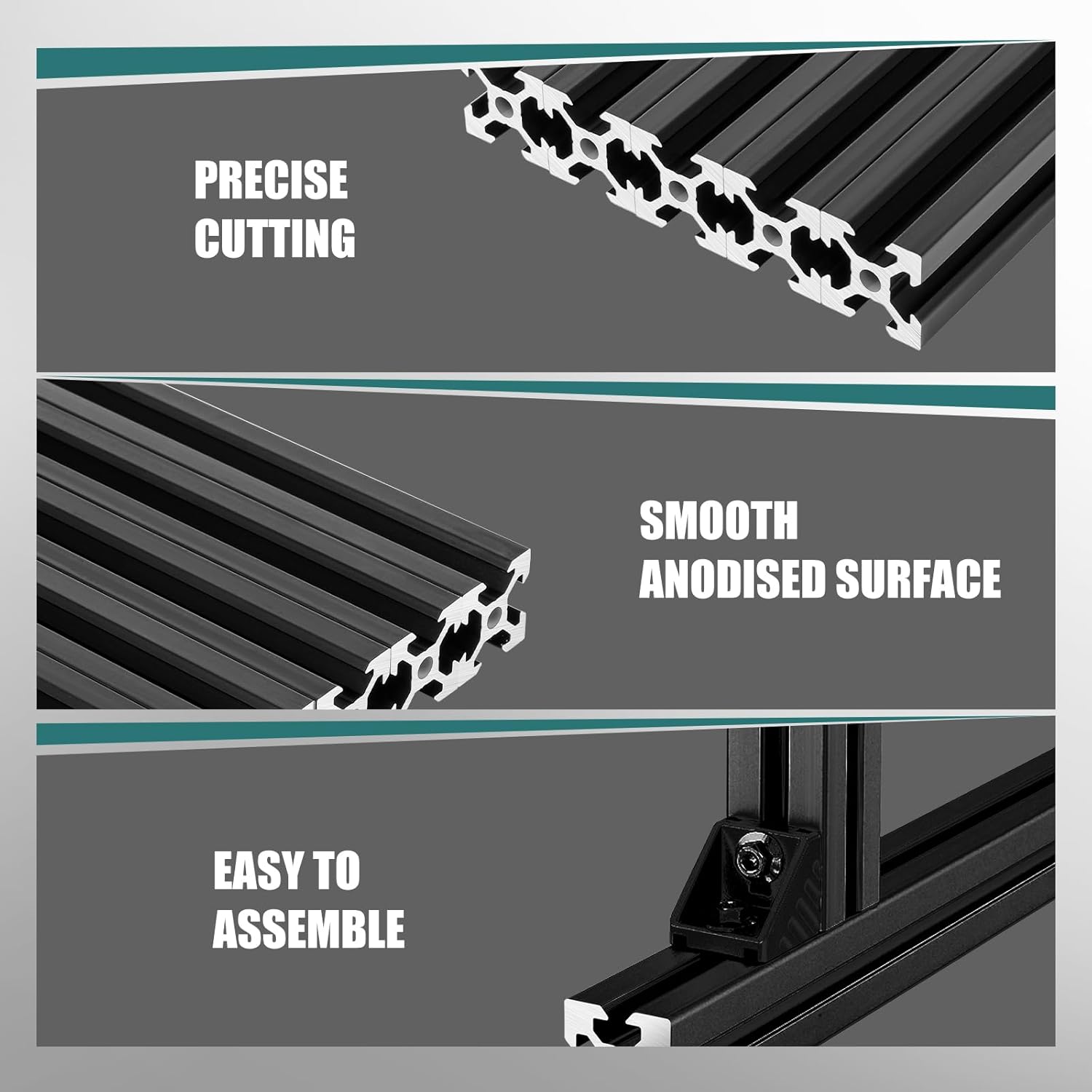2020 V Ranura de aluminio extrusión de aluminio estándar europeo anodizado riel lineal para piezas de impresora 3D y CNC DIY 31.496 in Negro