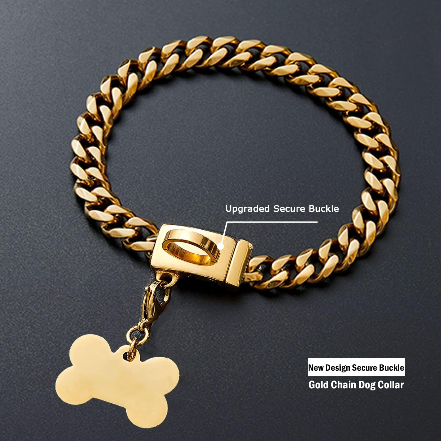 Collar de cadena de oro para perro, chapado en oro de 18 quilates, cadena de eslabones cubanos de acero inoxidable para perros medianos (longitud –