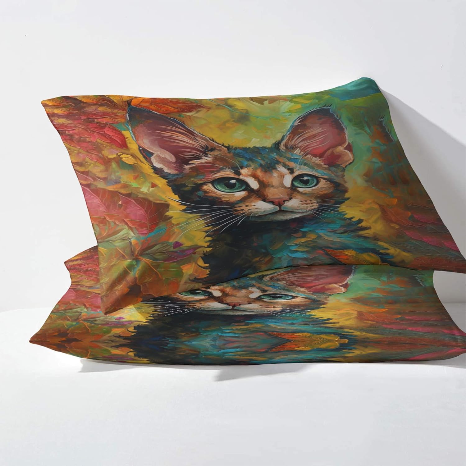 NOGAWA Juego de sábanas para gatos tamaño King dividido, bonitas sábanas y fundas de almohada estampadas, juego de 5 piezas, microfibra suave con