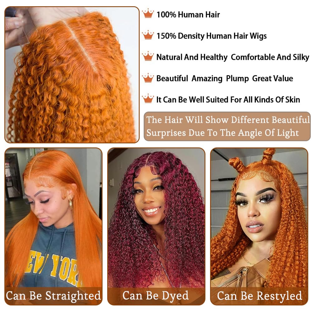 Pelucas de cabello humano con encaje frontal de jengibre de 30 pulgadas, pelucas de cabello humano rizado con encaje HD de 13 x 4 pulgadas, color
