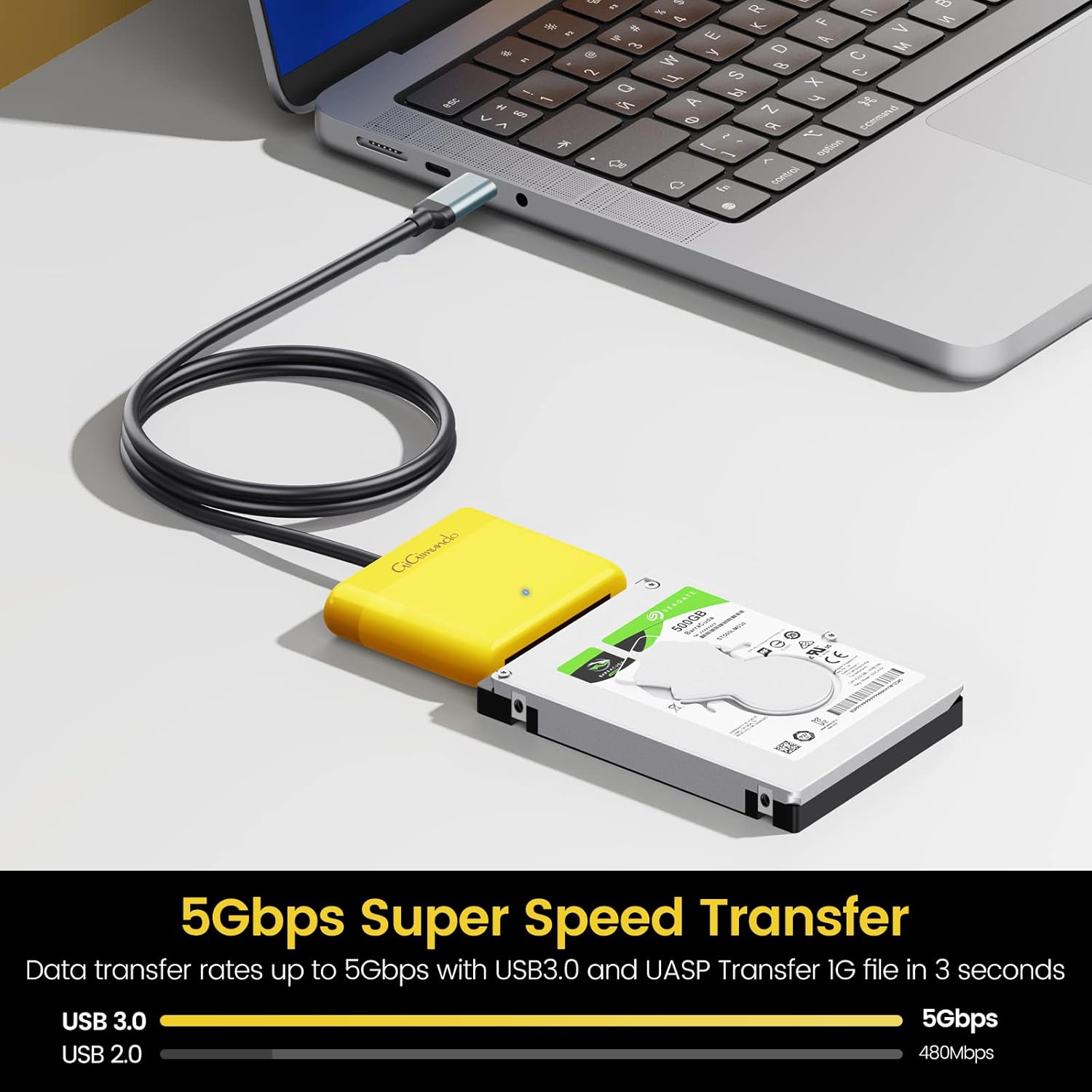GiGimundo Adaptador SATA a USB 3.0, cable SATA a USB C de 1 pie para SSD y HDD de 2.5 pulgadas, convertidor externo para transferencia de datos