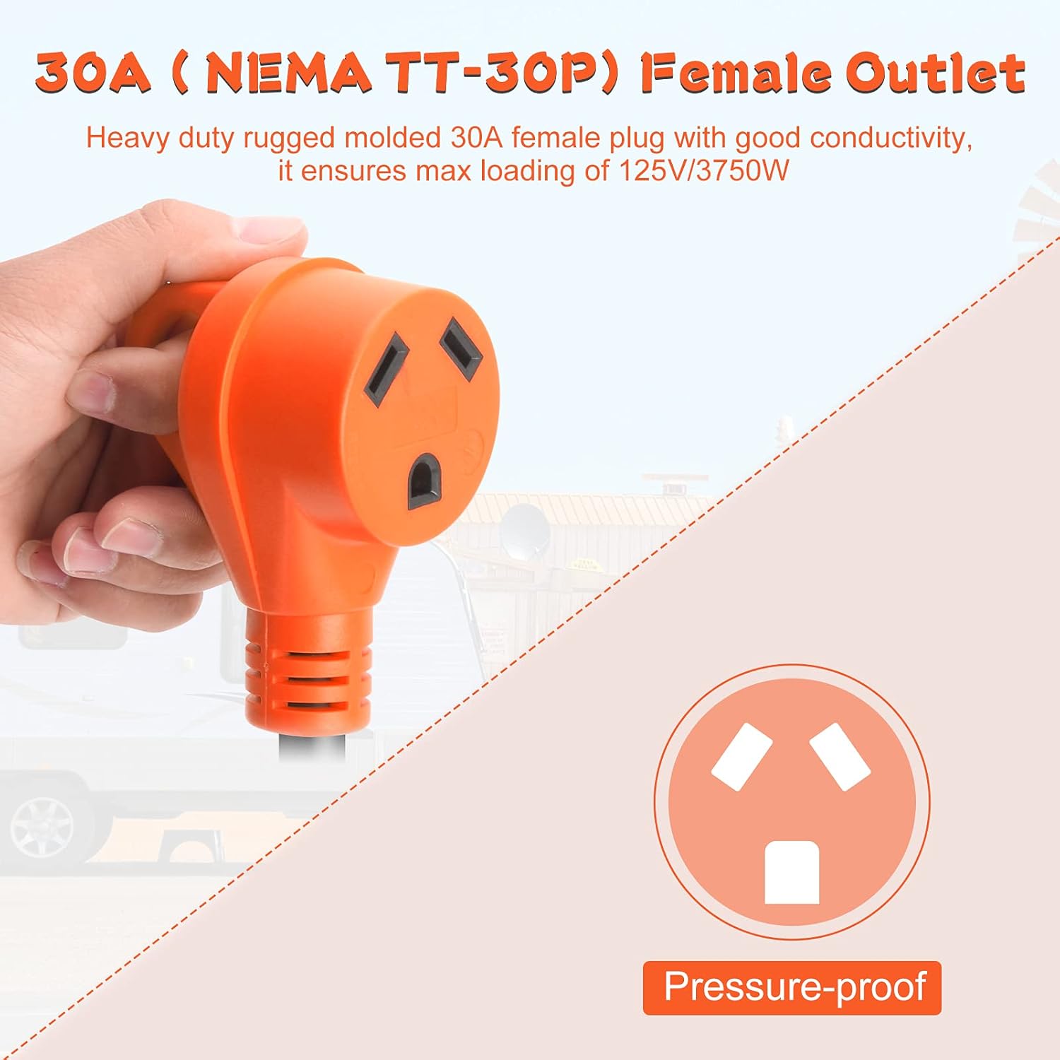 Adaptador de RV macho de 50 amperios a 30 amperios hembra de 12 pulgadas, NEMA 14-50P a NEMA TT-30R, 125V 3750W STW 10 AWG 50M30F Adaptador