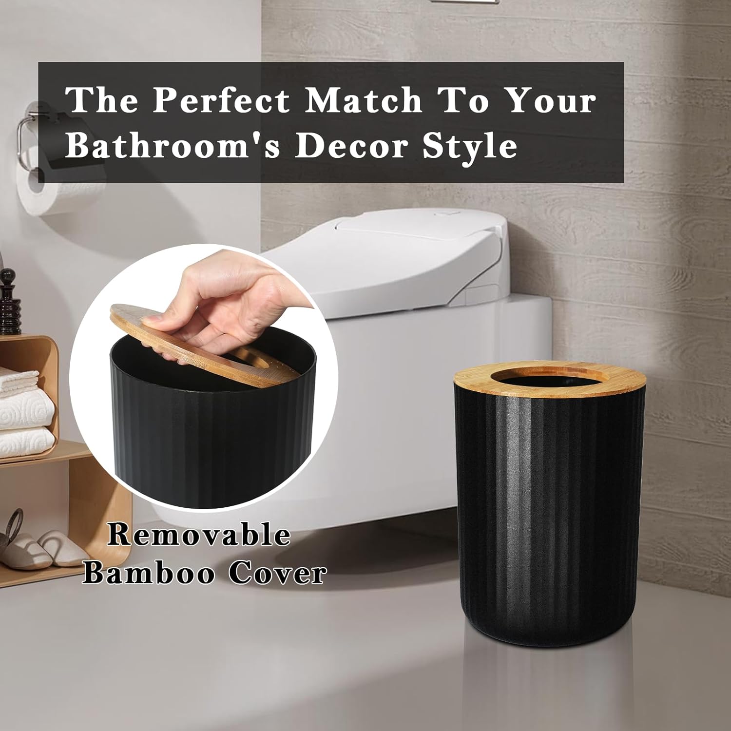 ALPIRIRAL Juego de accesorios de baño negro, juego de 8 piezas de accesorios de baño con basura, dispensador de jabón y soporte para cepillo de