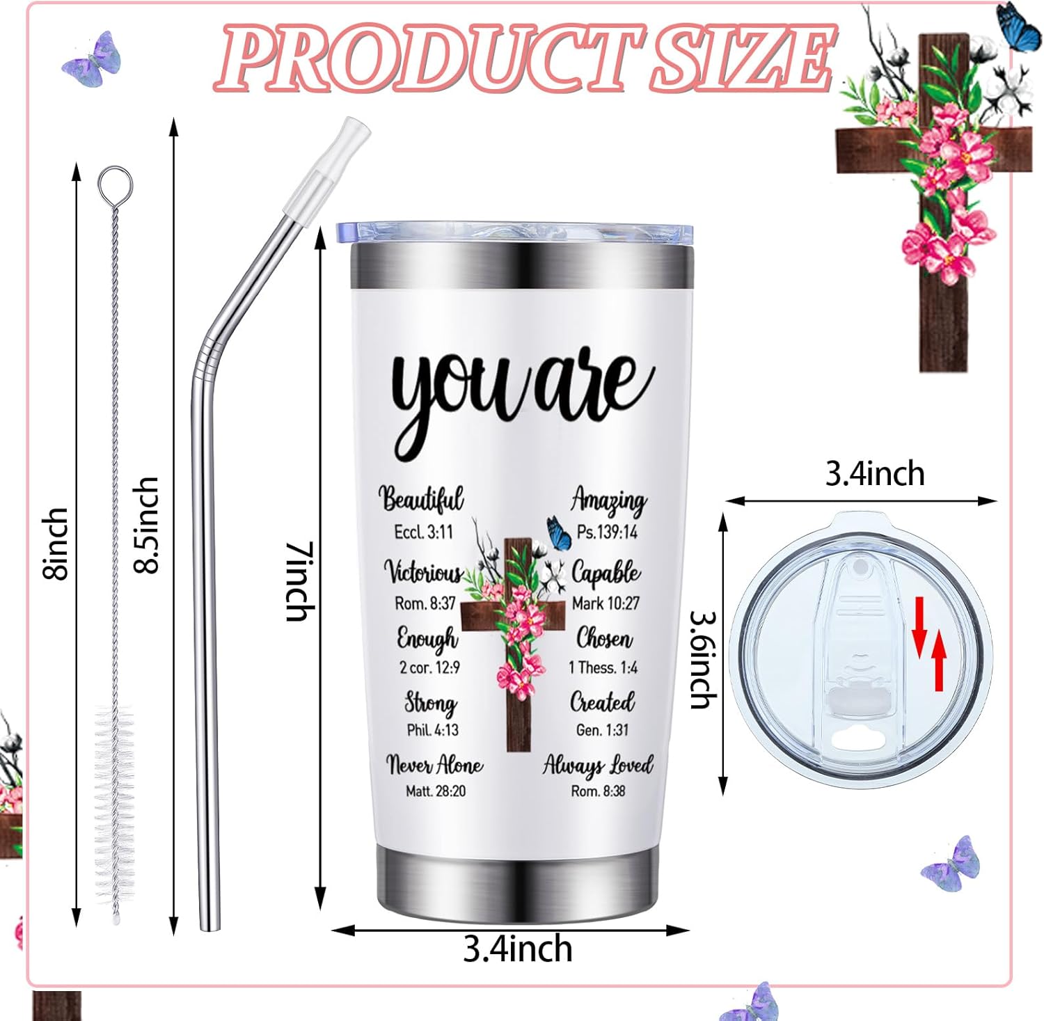 Tioncy Regalos cristianos para el día de la madre, regalos espirituales para mujeres, vaso de acero inoxidable de 20 onzas y bolsa de cosméticos
