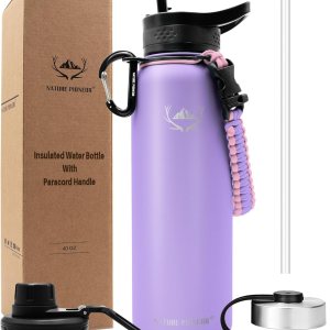 NATURE PIONEOR Botellas de agua aisladas con mango de paracaídas, 24324064 onzas, botella de agua deportiva de boca ancha con 3 tapas, de acero NATURE PIONEOR Botellas de agua aisladas con mango de paracaídas, 24324064 onzas, botella de agua deportiva de boca ancha con 3 tapas, de acero