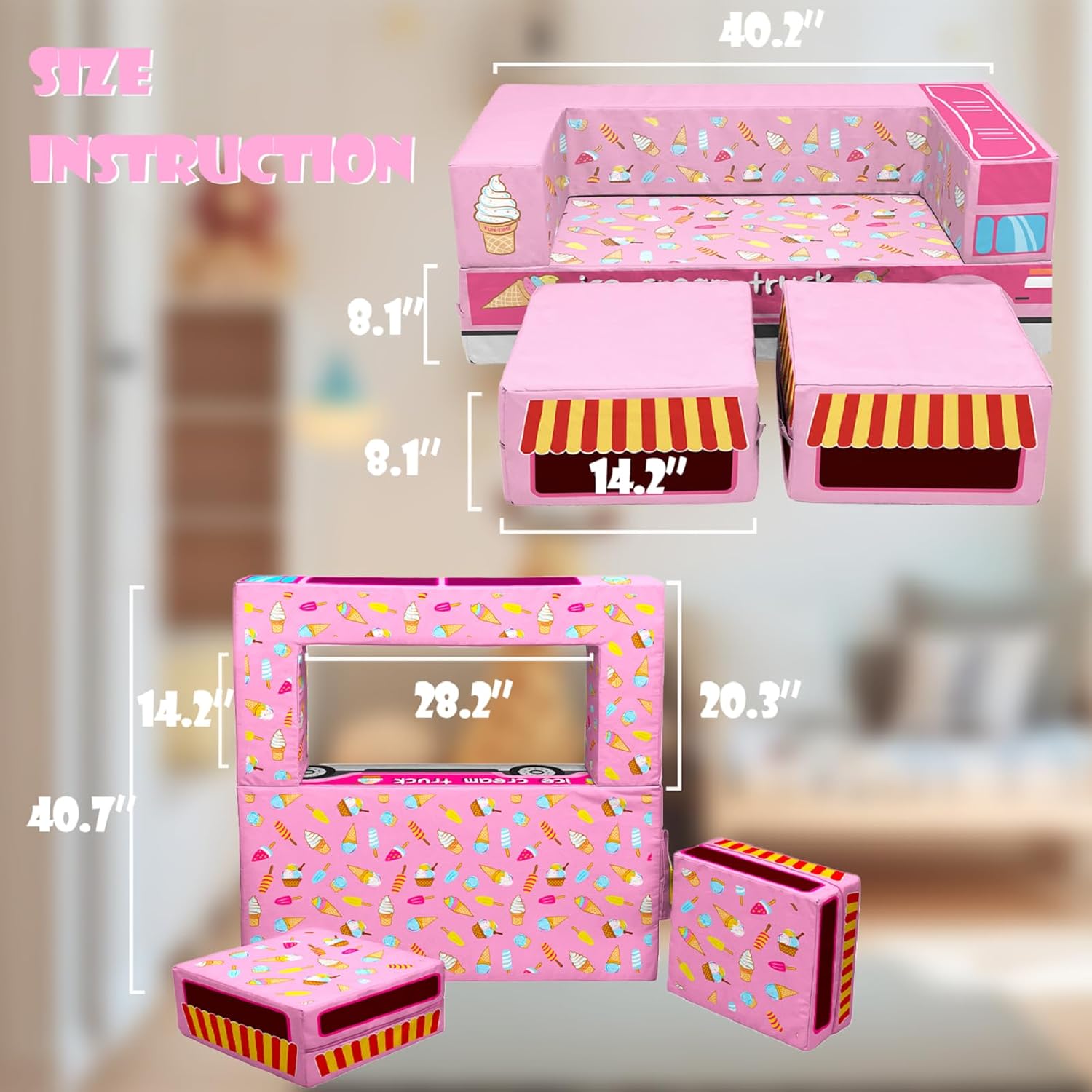 Sofá modular para niños, sofá modular para dormitorio, sala de juegos, sofá plegable para niño y niña imaginativo, sofá convertible con fundas