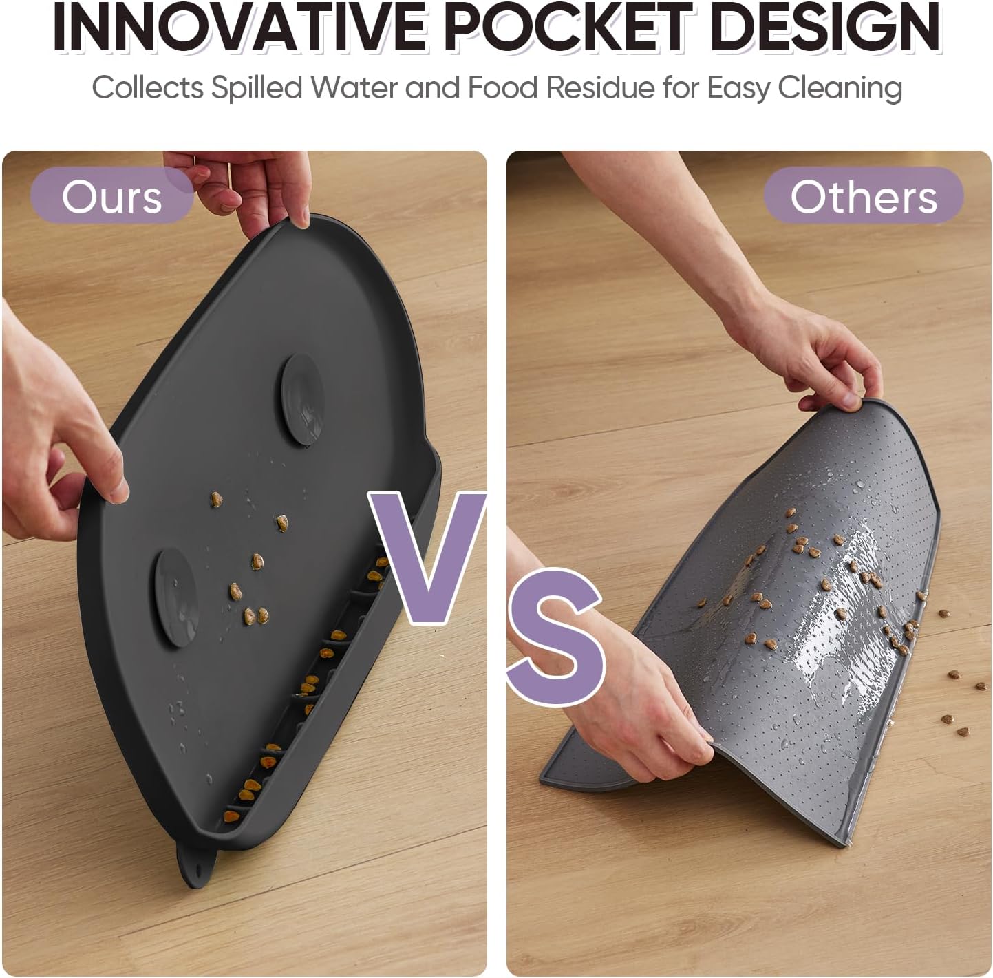 Tapete de comida para perros y gatos, fácil de limpiar, apto para lavavajillas, de silicona, impermeable, con borde alto, tapete antideslizante