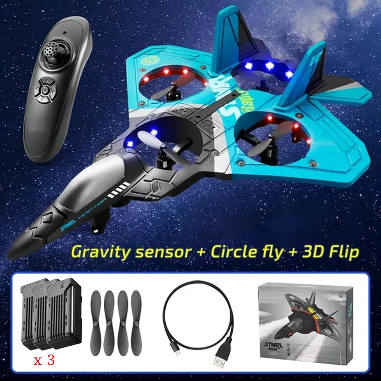 V17 Jet Fighter Stunt Rc – Aviones RC de 2.4 GHz con sensor de gravedad – Aviones de control remoto con control remoto de giro de 360 y luz para