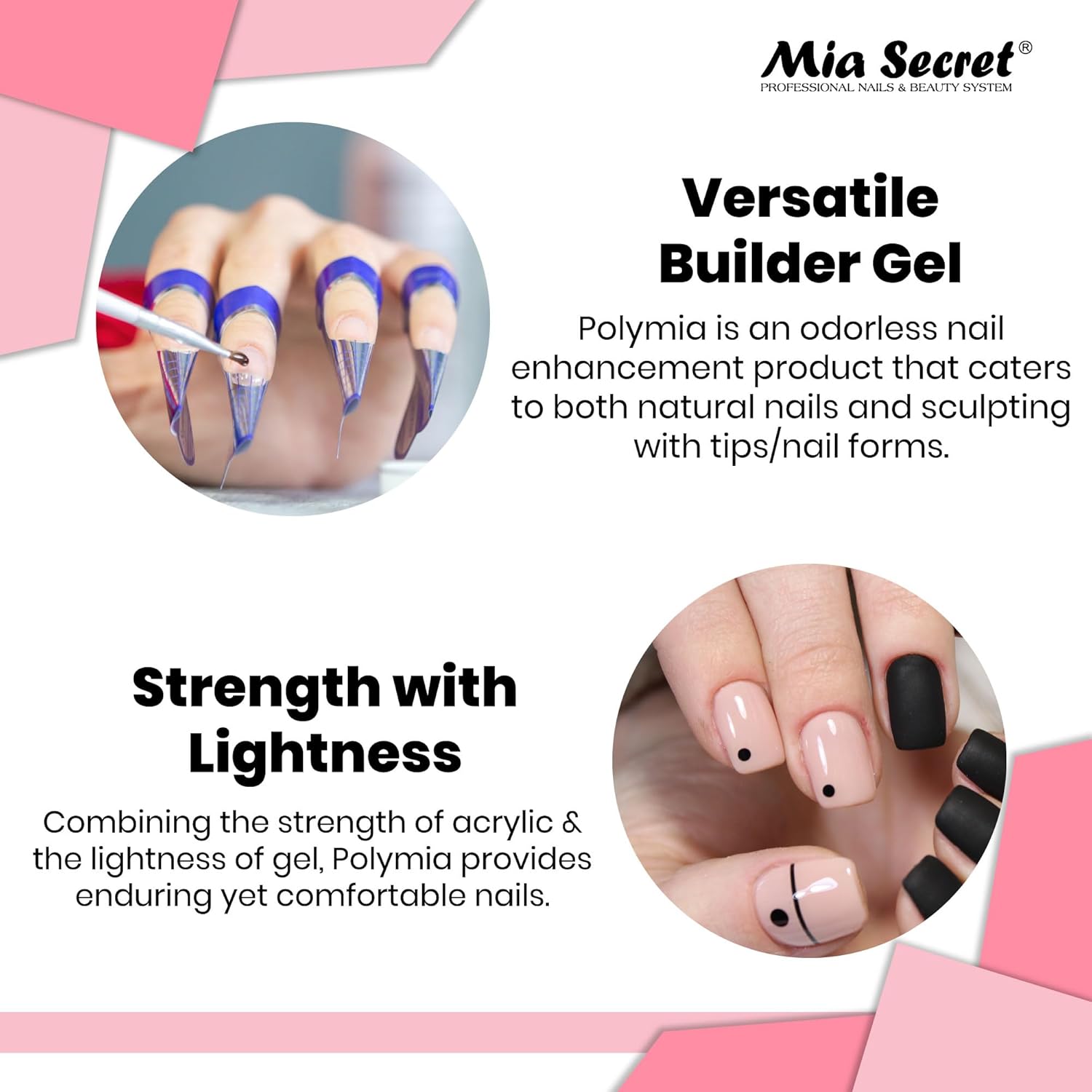 Mia Secret – Constructor de uñas de gel POLYMIA de 2 onzas – LED UV – Gel constructor (rosa verdadero)
