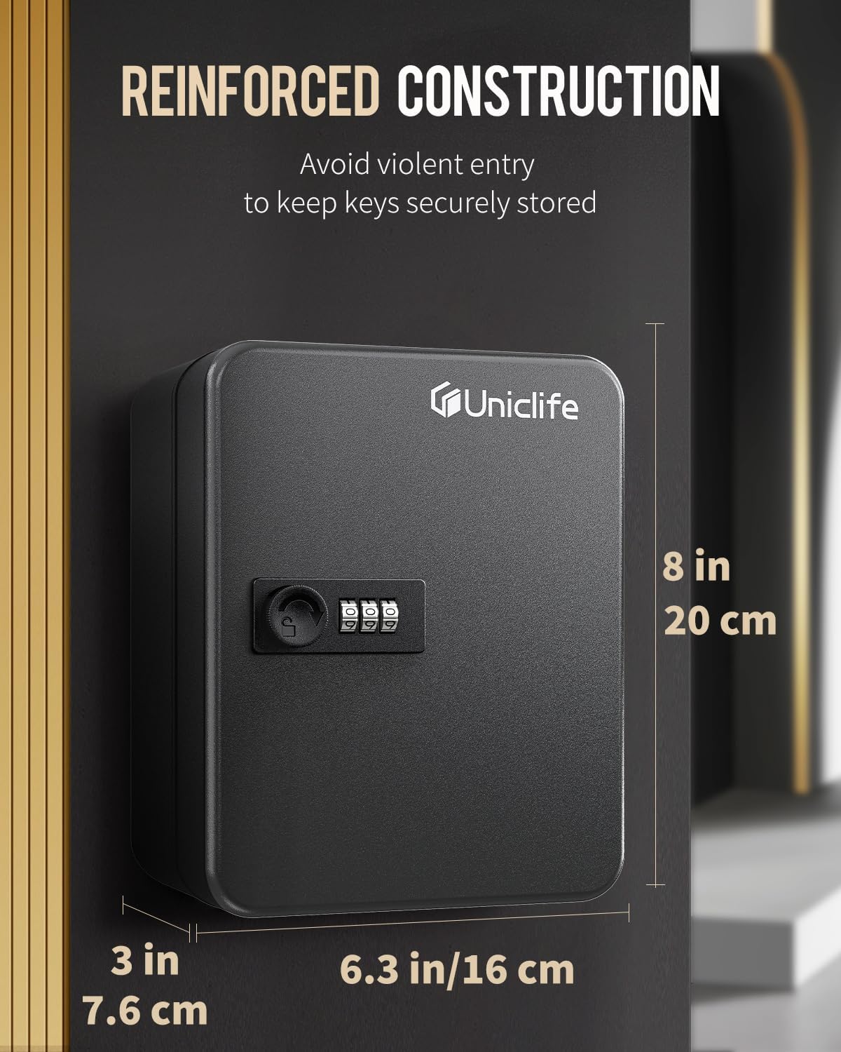 Uniclife Gabinete de llaves de 20 posiciones con cerradura de combinación reiniciable, caja de almacenamiento de seguridad digital negra,