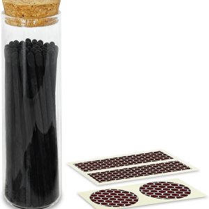 Todos los fósforos negros en un frasco de 4 pulgadas + calcomanías de golpeador incluidas 100 coincidencias de seguridad decorativas de punta negra Todos los fósforos negros en un frasco de 4 pulgadas + calcomanías de golpeador incluidas 100 coincidencias de seguridad decorativas de punta negra