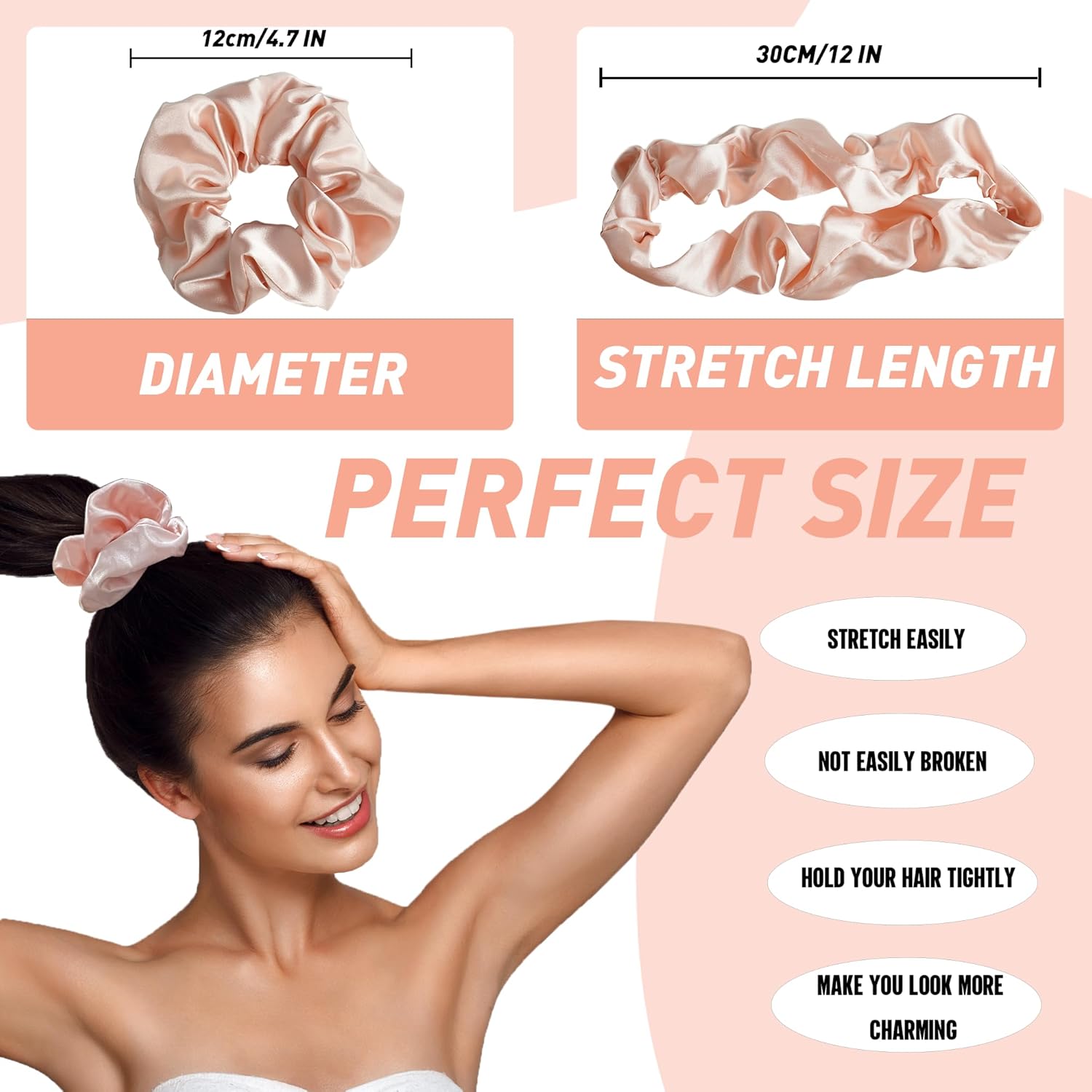 Cutebe Paquete de 8 bandas elásticas de seda para mujer, bandas elásticas de satén suave para el cabello, bandas elásticas para el cabello, bandas