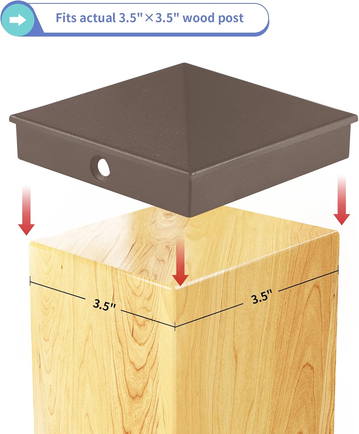 4 tapas de poste de pirámide de aluminio, tapas de poste de valla para poste de madera real de 3.5 x 3.5 pulgadas (4 x 4 pulgadas nominal), tapas de