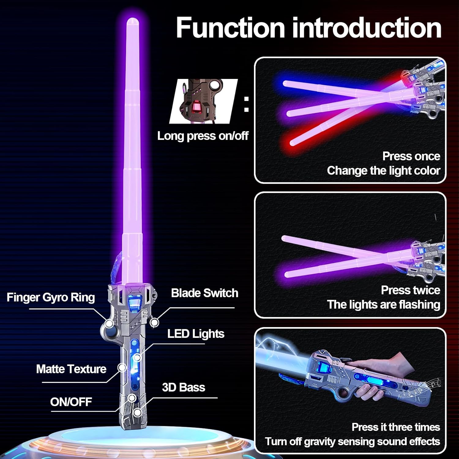 Tongker Paquete de 2 sables de luz para niños, 7 colores RGB con 3 modos de sonido FX, juguete de sable de luz expandible 2 en 1 para Galaxy War