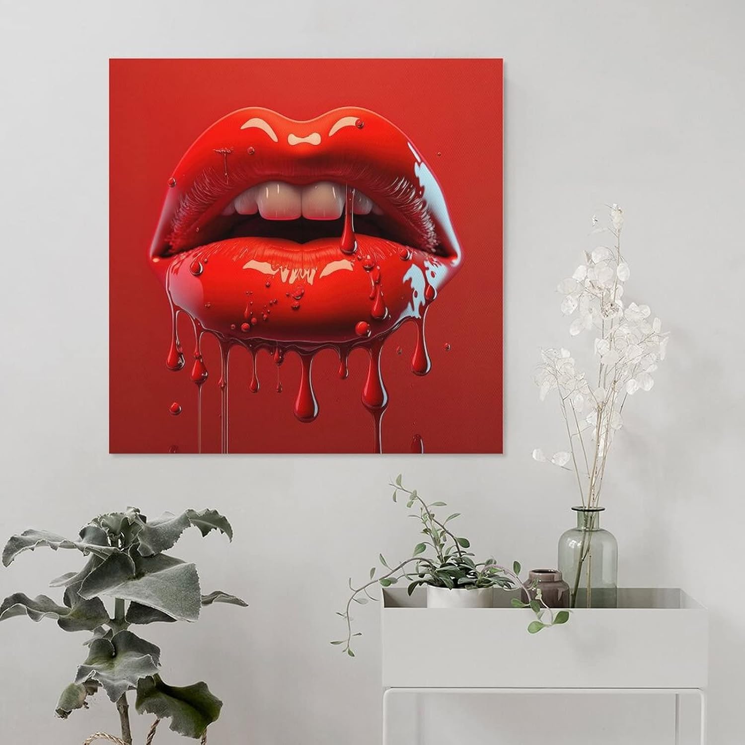 Pósteres estéticos minimalistas con labios rojos, decoración de dientes blancos sexys, arte de pared, arte de pared, lienzo, decoración de pared,