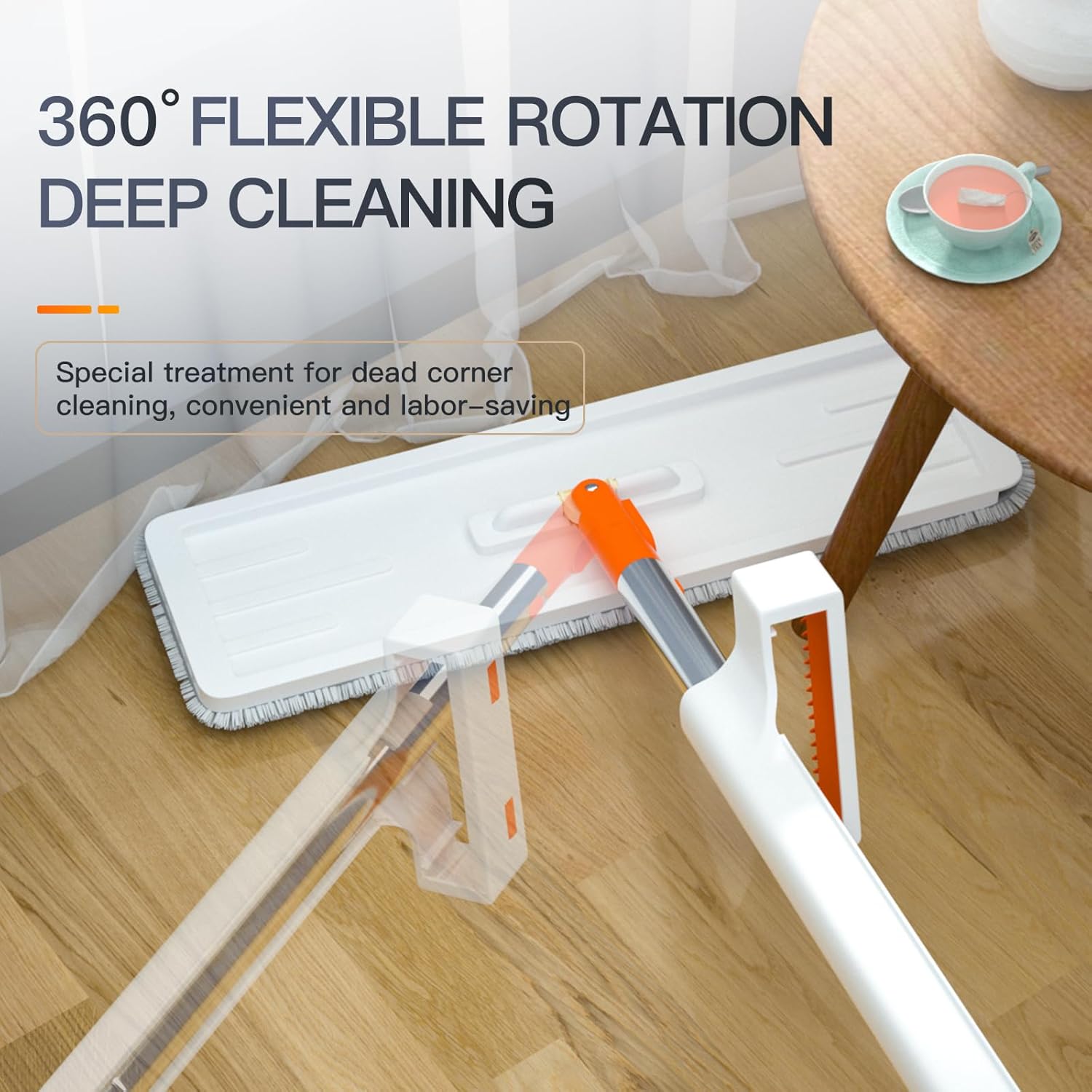 Trapeador plano grande giratorio 360 para limpieza de suelos con escurridor, mango largo de acero inoxidable con almohadillas de microfibra