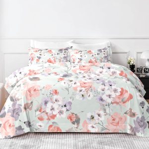 Juego de sábanas Queen Estampado floral Sábanas de lujo de microfibra cepillada 1800 Sábanas refrescantes transpirables para cama tamaño Queen Juego de sábanas Queen Estampado floral Sábanas de lujo de microfibra cepillada 1800 Sábanas refrescantes transpirables para cama tamaño Queen