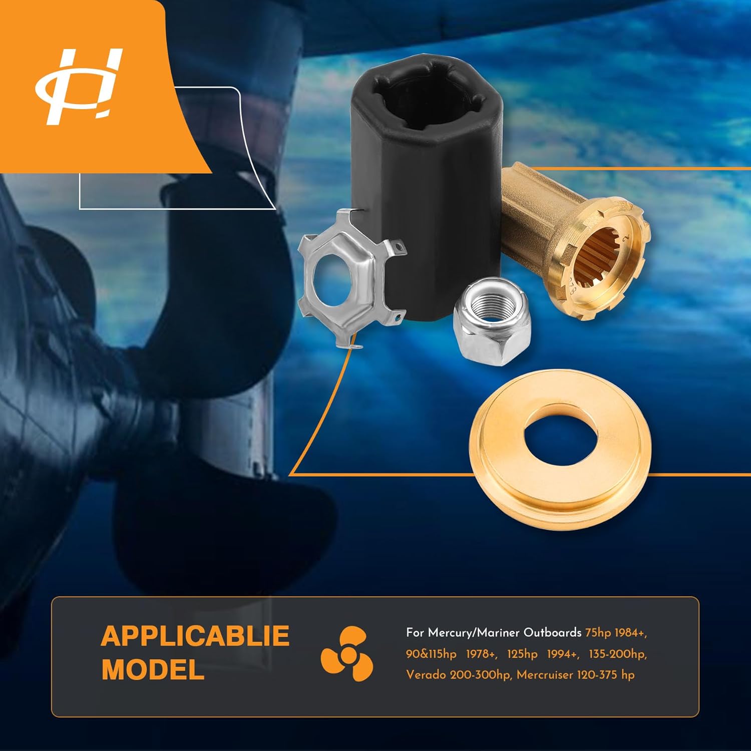 HQPASFY 835257Q1 Kit de buje Flo-Torq II compatible con Mercury, Mariner, Mercruiser, Verado, Alpha One y Bravo 60-300 HP Hélice de motor fuera de