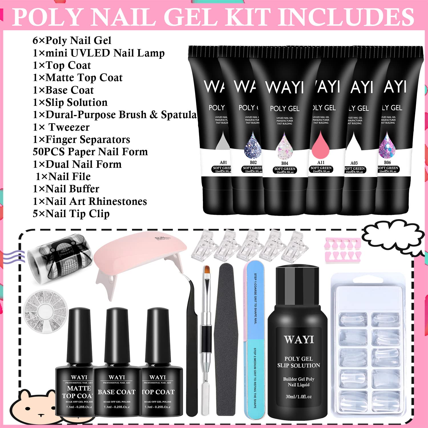 Kit de poligel, extensión acrílica de gel de extensión de poli gel, extensión de tubo de gel de uñas, decoración de uñas, engrosamiento para mujeres