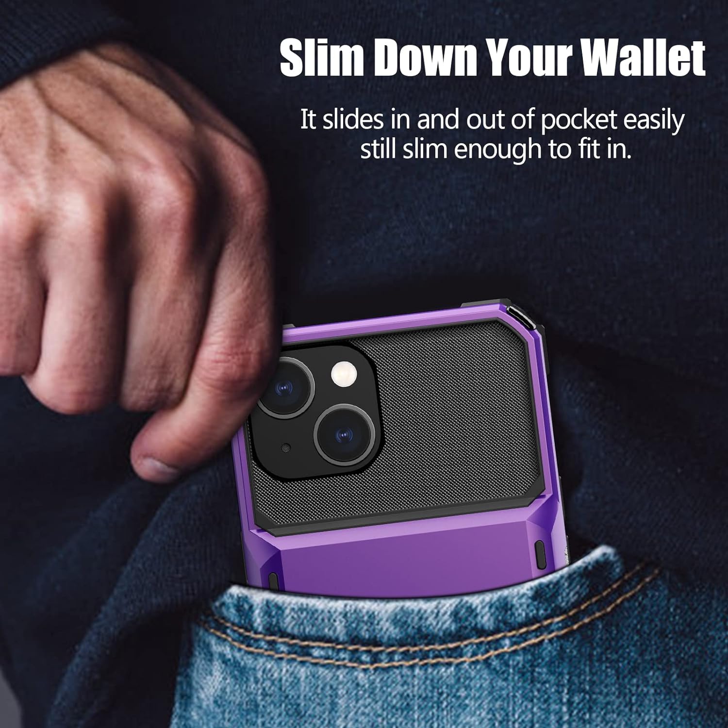 Nvollnoe Funda compatible con iPhone 15 con tarjetero almacena 5 tarjetas Funda de doble capa resistente a prueba de golpes con ranura oculta para