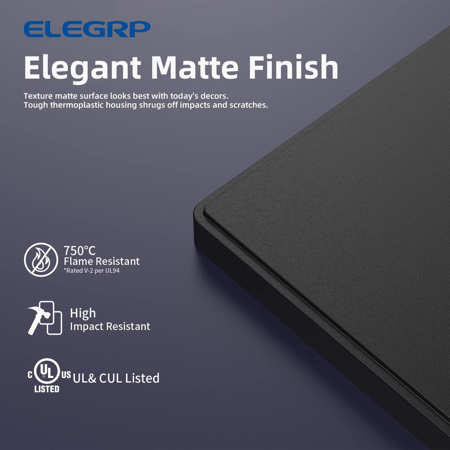 ELEGRP Placas decorativas de pared de 2 segmentos sin tornillos, cubierta frontal termoplástica irrompible de tamaño mediano para interruptor de