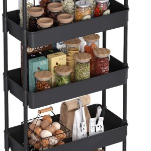 Carrito utilitario rodante de 5 niveles, carrito con cajón, organizador de almacenamiento multifuncional con estante de plástico y ruedas de metal, Carrito utilitario rodante de 5 niveles, carrito con cajón, organizador de almacenamiento multifuncional con estante de plástico y ruedas de metal,